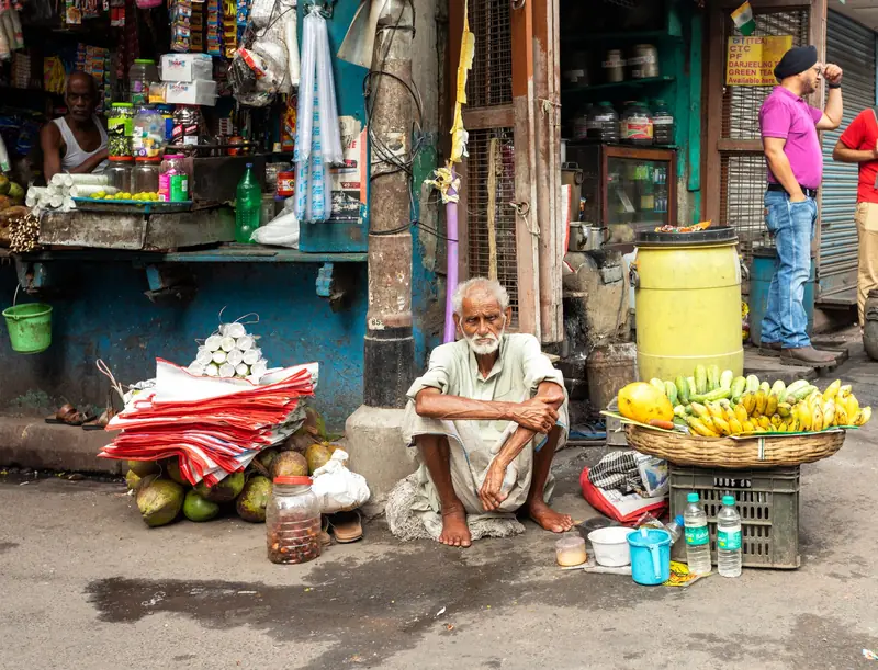 Produce displayed at a street market in India